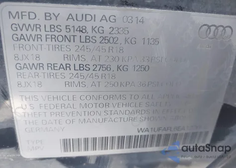 2014 Audi Allroad 2.0T Premium z USA, uszkodzony, nr VIN WA1UFAFL6EA133008